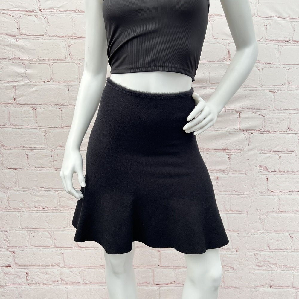 ZARA Knit Black Fuzzy A-Line Skirt Women Soft Textured Stretch Mini Skirt Size S